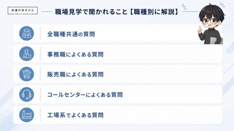 職場見学で聞かれること【職種別に解説】