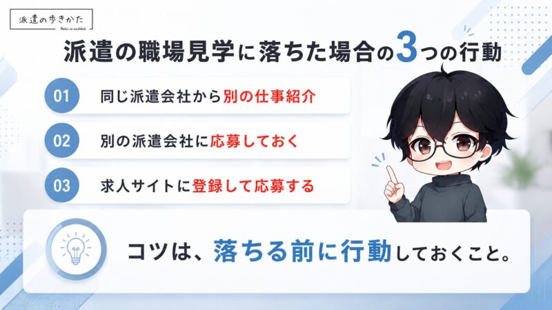派遣の職場見学に落ちた場合の3つの行動