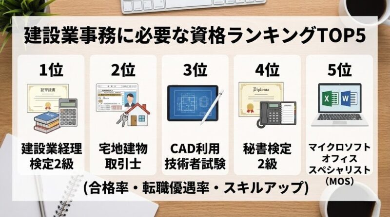 建設業事務に必要な資格ランキングTOP5